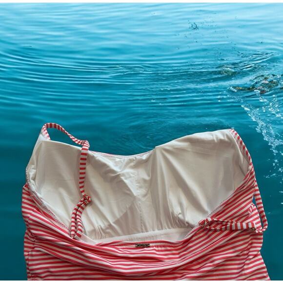 NEW Anne Cole Pinky Red & White Striped One Piece Bathing Suit Size 14 Beach $88 - Picture 5 of 6